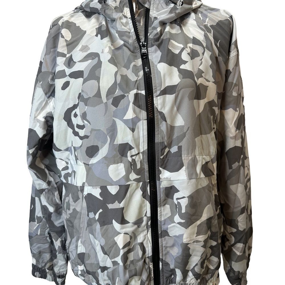 Reebok Gray Camouflage Zip-Up Hooded Jacket Size M